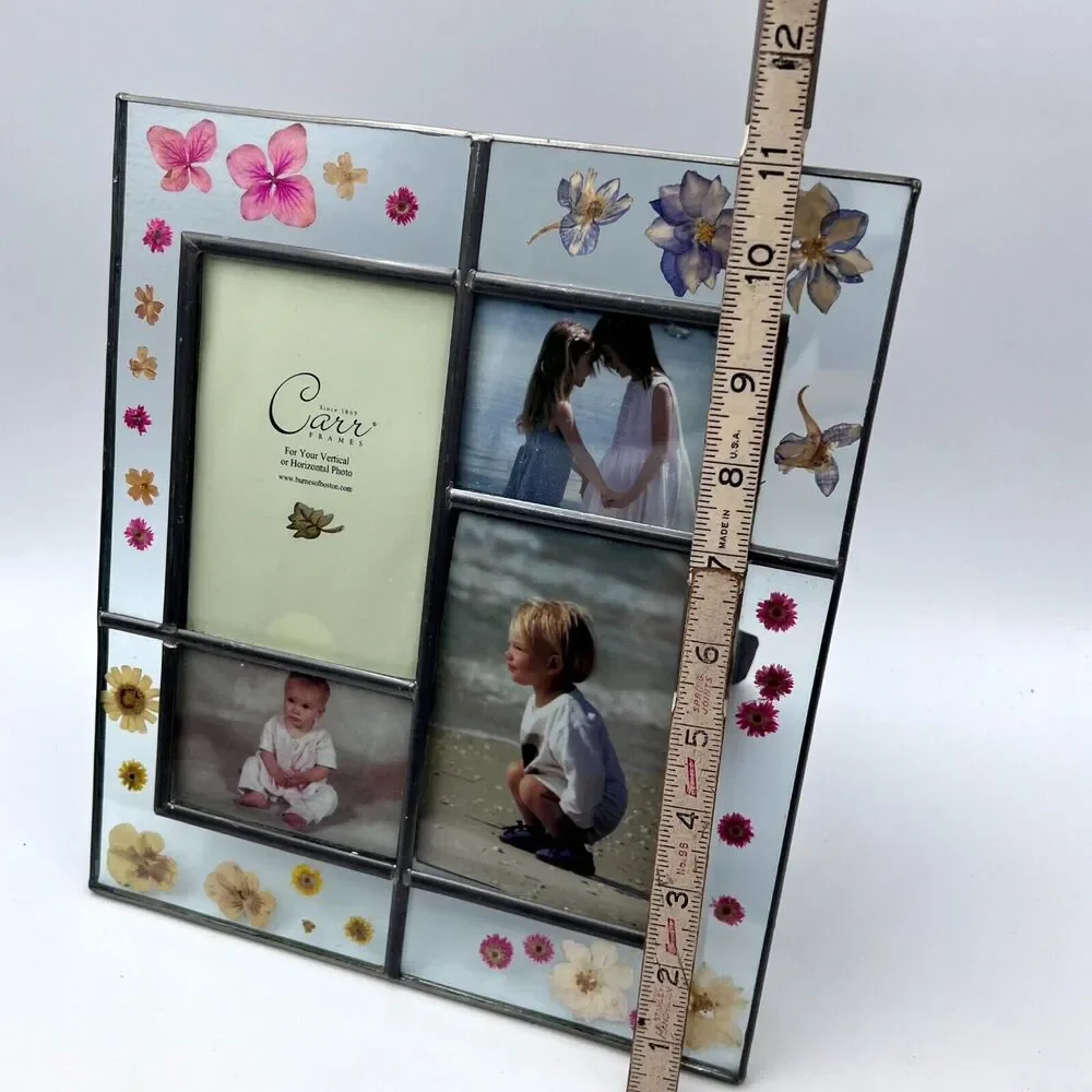 Carr Burnes of Boston 4 Photo Glass Picture Frame Dried Flowers Boho Collage